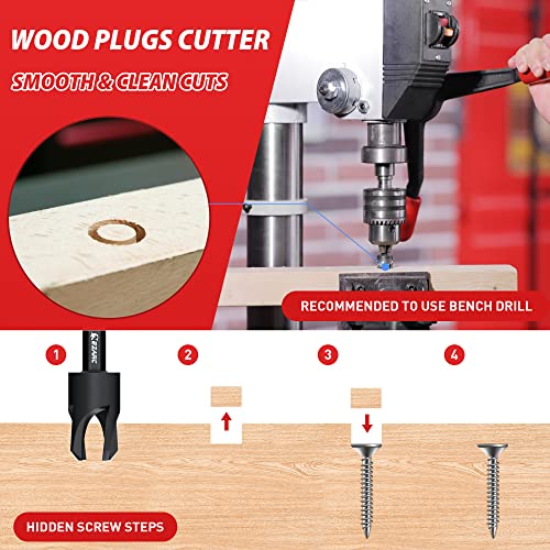 EZARC Wood Countersink Drill Bit Set, 4, 6, 8, 10, 12 Tapered Drill Bits, with 1/4" Hex Shank, Counter Sinker Set for Woodworking and Carpentry