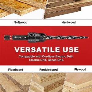 EZARC Wood Countersink Drill Bit Set, 4, 6, 8, 10 Tapered Drill Bits, with 1/4" Hex Shank, Counter Sinker Set for Woodworking and Carpentry