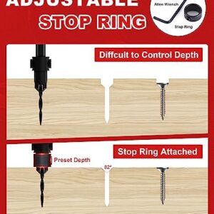 EZARC Wood Countersink Drill Bit Set, 4, 6, 8, 10 Tapered Drill Bits, with 1/4" Hex Shank, Counter Sinker Set for Woodworking and Carpentry