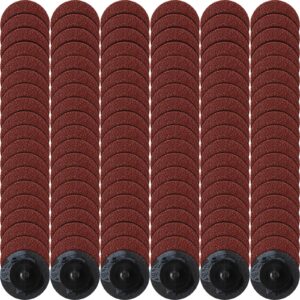 150 pieces roll lock sanding discs set 2 inch die grinder disc surface conditioning disc mini aluminum oxide coated disc for surface prep polish burr finish rust paint removal red (60 grit)
