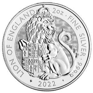2022 no mint mark 2022 u.k. 5 pound 2 oz silver tudor beast lion of england bu g$5 the royal mint mint state