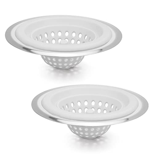 2 PCS Kitchen Stainless Silicone Sink Strainer, 4.5 inch Diameter (Light White Silicone)