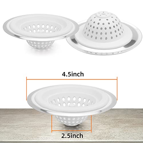 2 PCS Kitchen Stainless Silicone Sink Strainer, 4.5 inch Diameter (Light White Silicone)