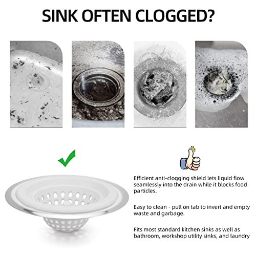 2 PCS Kitchen Stainless Silicone Sink Strainer, 4.5 inch Diameter (Light White Silicone)