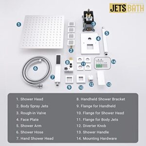 (Updated) JetsBath Shower Jets Rain Shower System with 12'' Ceiling Shower & Hand Shower, Overhead Full Body Shower System with Body Shower Spray Jets Chrome Rain Shower Set, JB3412C-CH