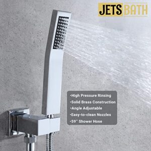 (Updated) JetsBath Shower Jets Rain Shower System with 12'' Ceiling Shower & Hand Shower, Overhead Full Body Shower System with Body Shower Spray Jets Chrome Rain Shower Set, JB3412C-CH