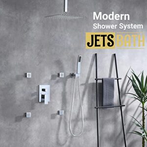 (Updated) JetsBath Shower Jets Rain Shower System with 12'' Ceiling Shower & Hand Shower, Overhead Full Body Shower System with Body Shower Spray Jets Chrome Rain Shower Set, JB3412C-CH