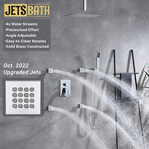 (Updated) JetsBath Shower Jets Rain Shower System with 12'' Ceiling Shower & Hand Shower, Overhead Full Body Shower System with Body Shower Spray Jets Chrome Rain Shower Set, JB3412C-CH