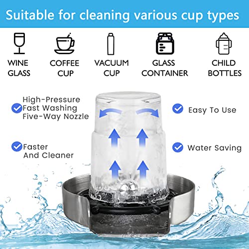 Wonglea Glass Rinser for Kitchen Sink,Cup Washer for Sink,Stainless Steel Bottle Washer,Faucet Glass Cleaner Sink Attachment,Automatic Cup Cleaner for Sink in Homes, Bars, Coffee