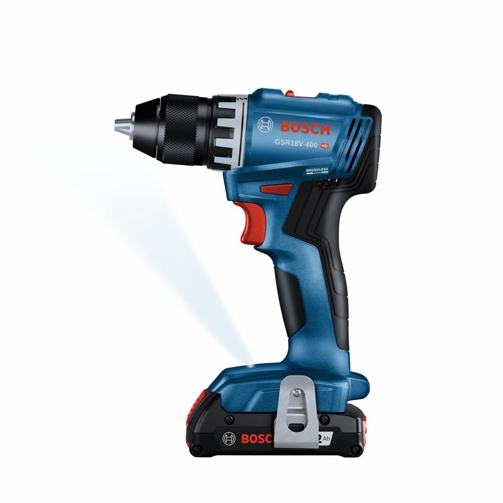 BOSCH GSR18V-400B12 18V Compact Brushless 1/2 In. Drill/Driver Kit with (1) 2.0 Ah SlimPack Battery