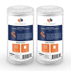 Aquaboon 2-Pack of 5 Micron 10" x 4.5" String Wound Sediment Water Filter Replacement Cartridge & Aquaboon 1-Pack Sediment Water Filter Cartridge | Universal Whole House 5 Micron 10 inch Cartridges