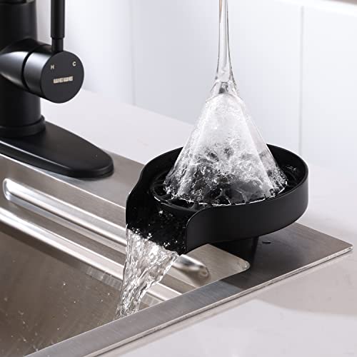 WEWE Black Glass Rinser, Upgraded 360 Degree Rotating Spout Glass Rinser for Kitchen Sink Stainless Steel Cup Washer for Sink, Bar Glass Rinser for Kitchen Sink