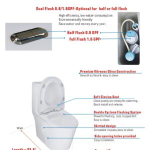 WinZo WZ5079S Modern Compact Round One Piece Toilet 10" Rough-in High Efficiency Dual Flush for Small Bathroom