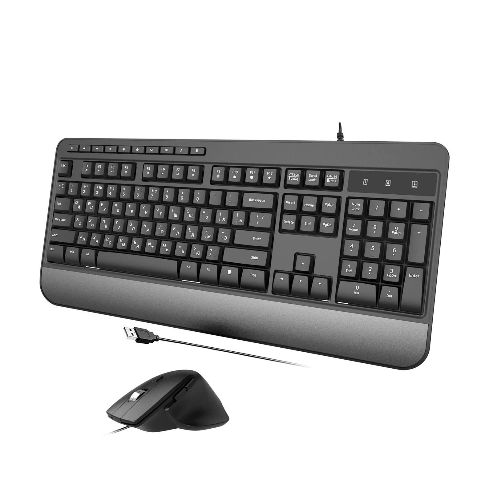 Wired Keyboard and Mouse Combo, Full-Sized Ergonomic Computer Keyboard with Palm Rest and Optical Wired Mouse for Windows, Mac OS Desktop/Laptop/PC