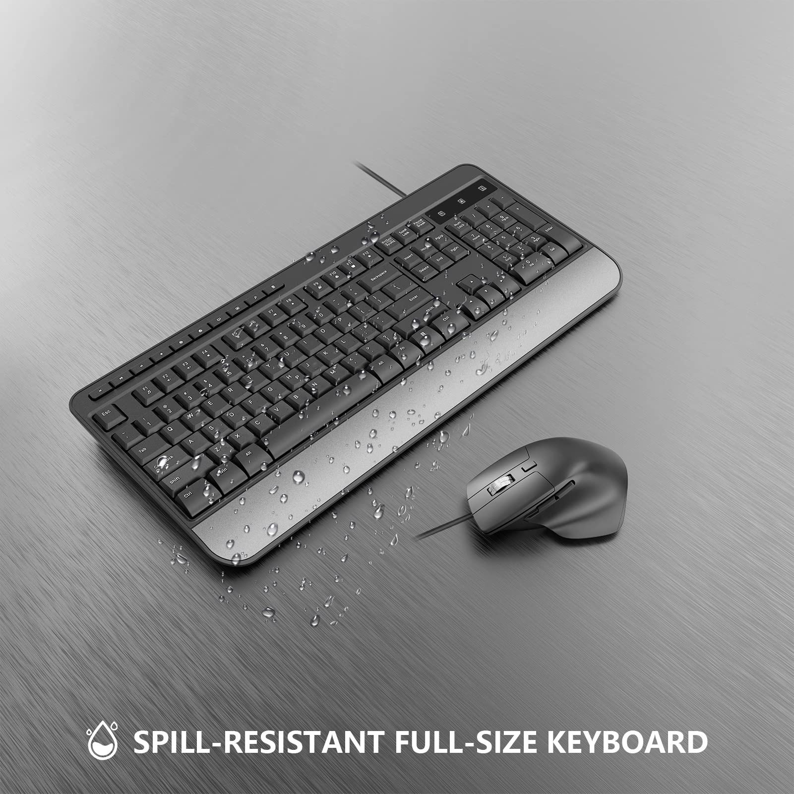 Wired Keyboard and Mouse Combo, Full-Sized Ergonomic Computer Keyboard with Palm Rest and Optical Wired Mouse for Windows, Mac OS Desktop/Laptop/PC