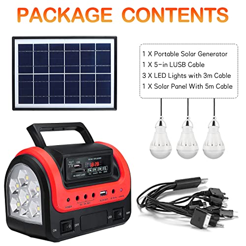 Solar Generator - Portable Generator with Solar Panel,Solar Power Generators Portable Power Station with Flashlight,Emergency Generator Solar Powered for Home Use Camping Travel Hunting Emergency(Red)