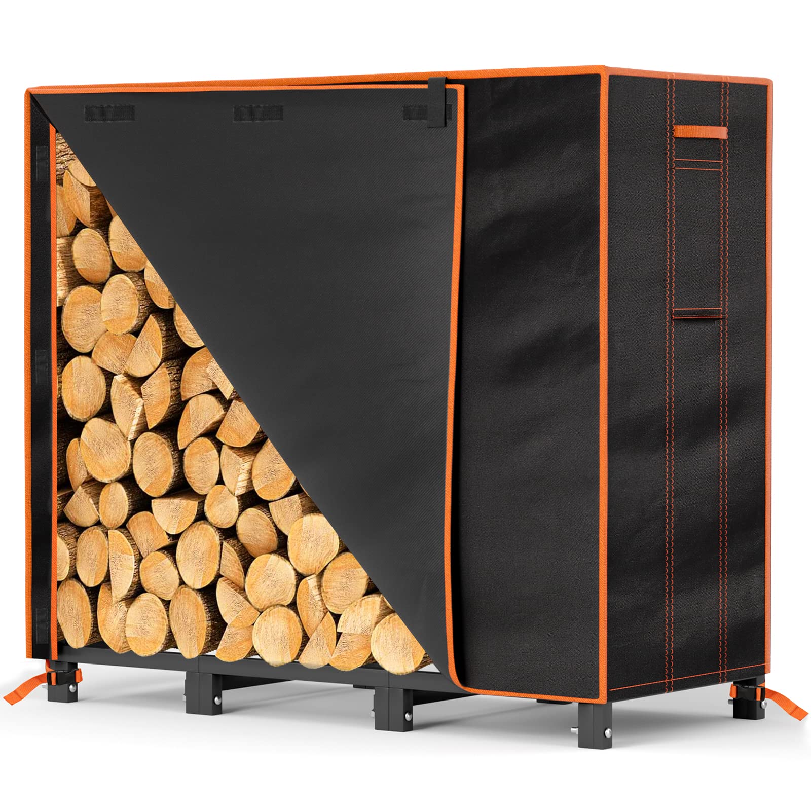 4ft Firewood Rack Cover-600D Oxford Fabric Heavy-duty Waterproof Wood Rack Cover for Firewood,Weather Protection PVC Coating Log Rack Cover for Outdoor&indoor Firewood Cover(48*24*42",Black)