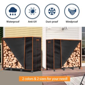 4ft Firewood Rack Cover-600D Oxford Fabric Heavy-duty Waterproof Wood Rack Cover for Firewood,Weather Protection PVC Coating Log Rack Cover for Outdoor&indoor Firewood Cover(48*24*42",Black)