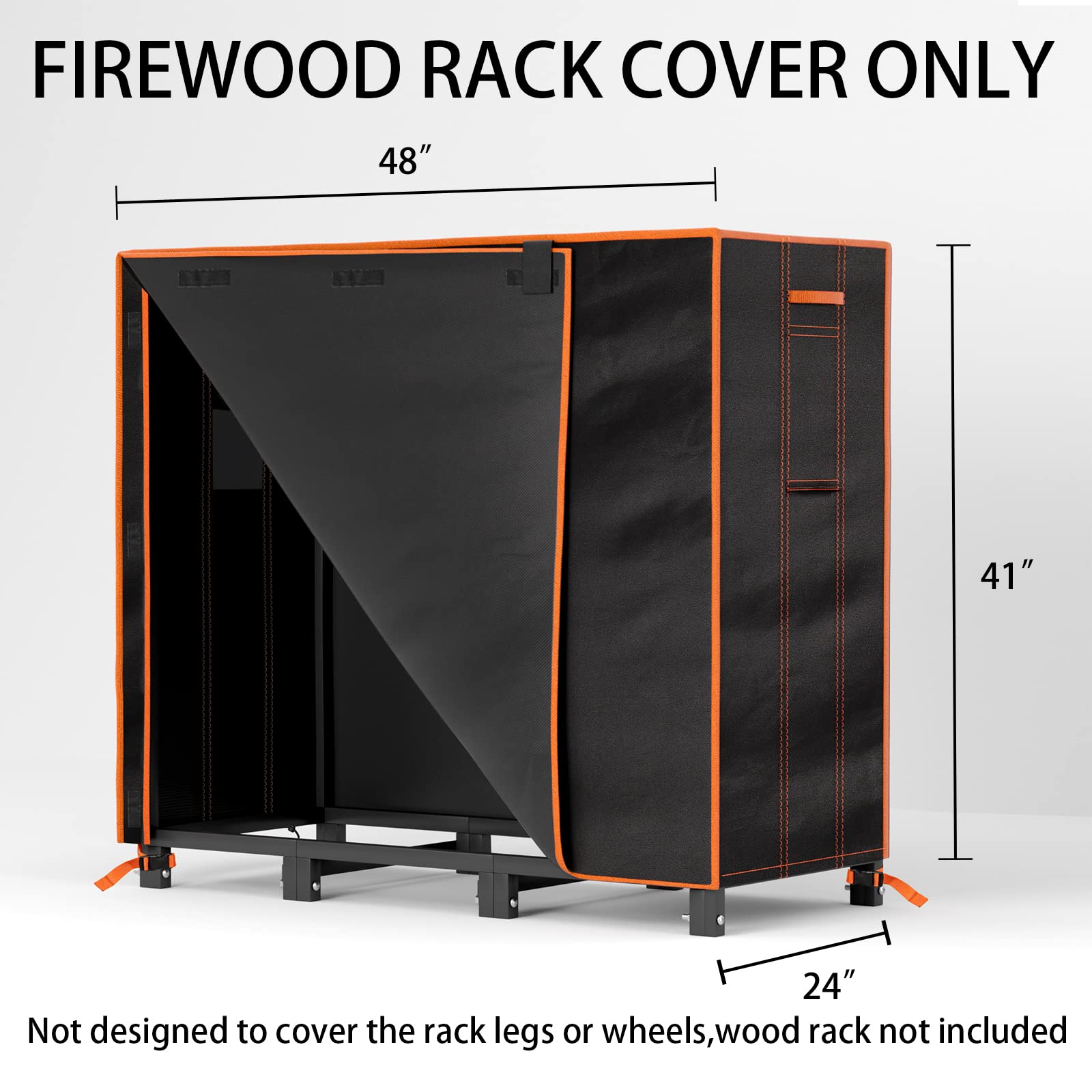 4ft Firewood Rack Cover-600D Oxford Fabric Heavy-duty Waterproof Wood Rack Cover for Firewood,Weather Protection PVC Coating Log Rack Cover for Outdoor&indoor Firewood Cover(48*24*42",Black)