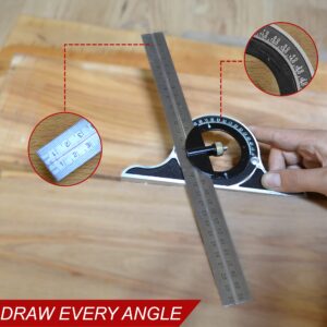 SOWL 7 Pcs Combination Square Set | 3 Size Rulers | Framing Rafter Square for Speed & Accuracy | Multi Angle Measurement Tool Bundle for Carpenters | Large Aluminum Case