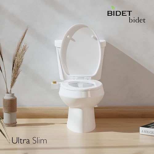 BIDETbidet Left/Right Reversible FRESH WATER Non-Electric Ultra-Slim Toilet Attachment, Ability to SWITCH between Right/Left Hand Side Control with Dual Nozzle Hinged Design, Hassle-Free Installation