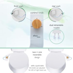 BIDETbidet Left/Right Reversible FRESH WATER Non-Electric Ultra-Slim Toilet Attachment, Ability to SWITCH between Right/Left Hand Side Control with Dual Nozzle Hinged Design, Hassle-Free Installation