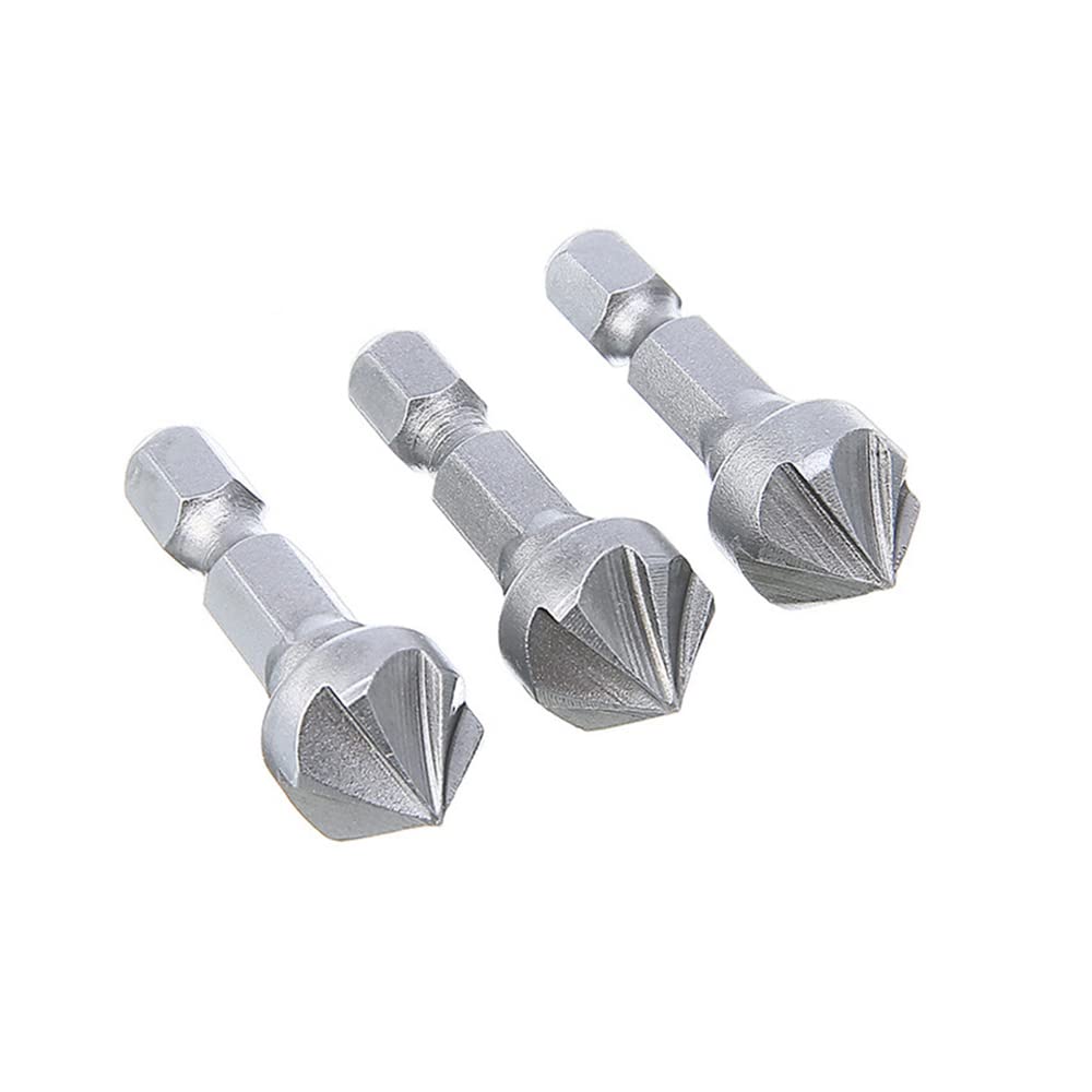 90 Degree Countersink Drill Chamfer Bit 1/4" Hex Shank Woodworking Angle Point Bevel Cutting Cutter Remove Bur,3PCS