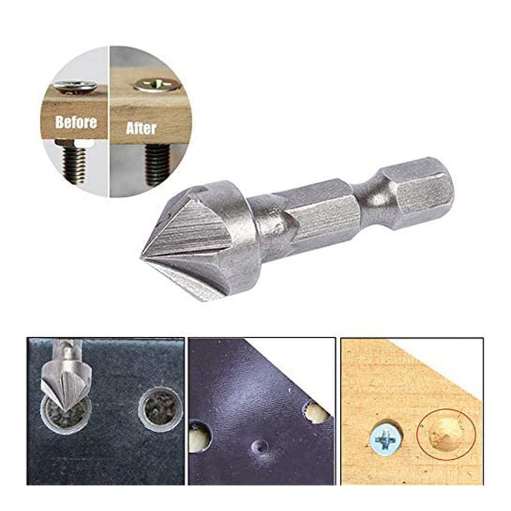 90 Degree Countersink Drill Chamfer Bit 1/4" Hex Shank Woodworking Angle Point Bevel Cutting Cutter Remove Bur,3PCS