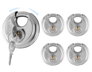 sedorti 5-pack discus padlocks keyed alike, 2-3/4 inch wide, stainless steel 304 round lock, waterproof and rustproof storage lock with brass keys, ideal for storage unit gate, outdoor, shed, fence