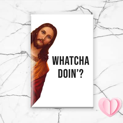 Funny Jesus Magnet For Christmas - Whatcha Doin'? Christmas Gift, Stocking Stuffer, Birthday Gift, Funny Fridge Magnet, Refrigirator Magnet