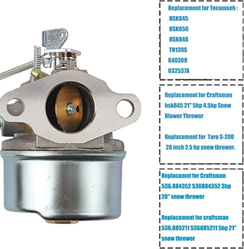 HESUNHE 632537A 640309 Carburetor Replacement for Tecumseh HSK845 HSK840 HSK850 TH139S Carb 2-Cycle Horizontal Engine Carburetor