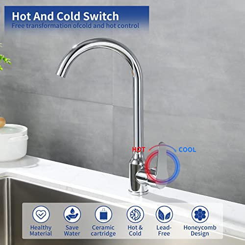 PFAMKEER Single Handle High Arc Kitchen Faucets Stainless Steel Chrome Plated, Modern Single Hole Kitchen Sink Faucet, Commercial One Hole Bar Sink Faucet