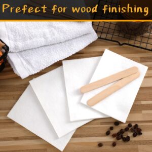 27 Pieces Wood Wax Applicator, Includes 15 White Non-Woven Pads 2 Terry Cloth Buffing Towels and 10 Stirring Sticks for Polishing Cutting Board and Multi Purpose Use in Home