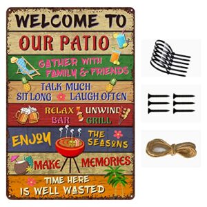 innsetuu patio signs welcome to our patio 12 x 18 inch metal signs patio signs and decor outdoor patio signs and decor outdoor patio wall decor time here is well wasted classic