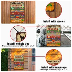 INNSETUU Patio Signs Welcome To Our Patio 12 x 18 Inch Metal Signs Patio Signs and Decor Outdoor Patio Signs and Decor Outdoor Patio Wall Decor Time Here Is Well Wasted Classic