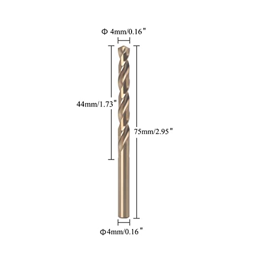 TA-VIGOR 5pcs 4mm Straight Shank Twist Drill Bit, High Speed Steel M35 Cobalt Twist Drill Bit with 4mm Shank for Drilling Stainless Steel Metal Plastic Wood