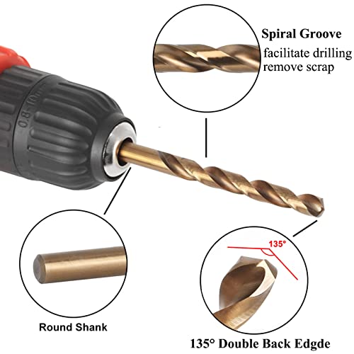 TA-VIGOR 5pcs 4mm Straight Shank Twist Drill Bit, High Speed Steel M35 Cobalt Twist Drill Bit with 4mm Shank for Drilling Stainless Steel Metal Plastic Wood