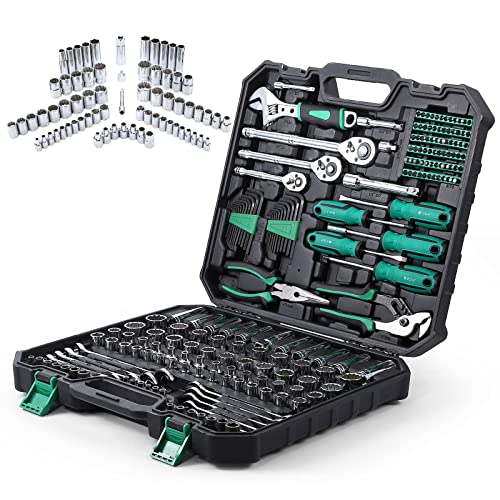 Towallmark 213 Piece Mechanic Tool Set and Socket Wrench Set, SAE and Metric Household Hand Tool Kit, Cr-V Constructed, Home/Auto Repair Tool Sets with Storage Case