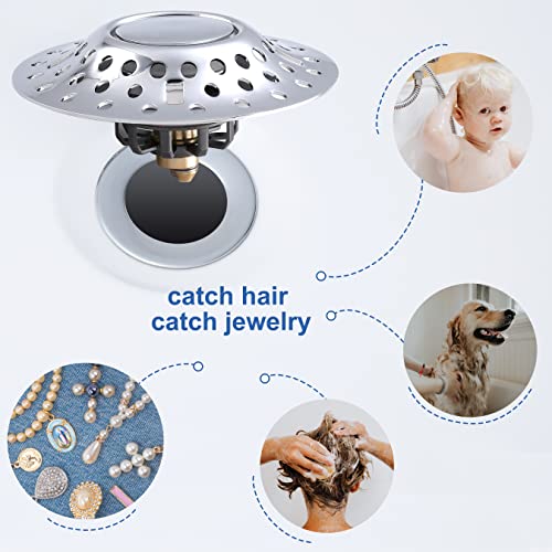 Upgraded Tub Stopper with Hair Catcher - 2 in 1 Pop Up Bathtub Stopper, Brass Tub Drain Stopper with Anti-Clogging Strainer, Tub Drain Plug with Metal Hair Trap, Only Fit for 1.65-2 Inch, Chrome