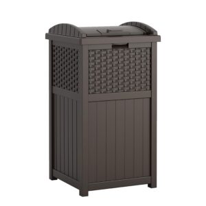 Suncast Resin Storage Seat (22 Gallon) and Trash Can (33 Gallon) Bundle for Backyard, Deck, Patio