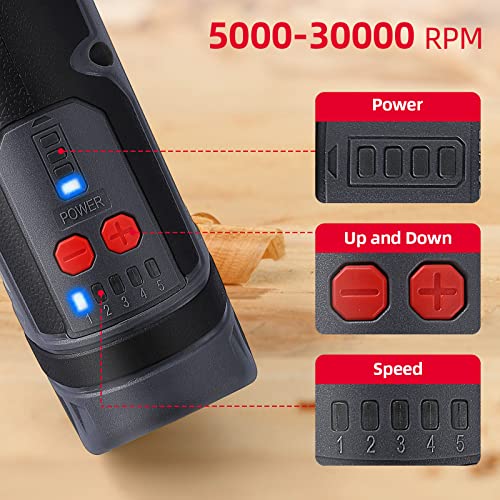 Mini Rotary Tool Cordless, 8V With 160 Accessories,LED Display,USB Charging,5-Speed Power Rotary Kit For Small Light Projects as Sanding,Polishing,Engraving, DIY Crafts