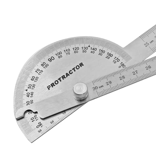 Suiwotin Angle Protractor 0-180 Degrees, Stainless Steel Angle Finder, Double Arms Protractor Ruler Woodworking Degree Protractor Craftsman Measuring Tools (30 cm/ 11.81 Inch)