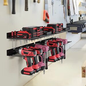 Doozx Power Tool Organizer, Drill Holder, Power Tool Organizer Wall Mount, Power Tool Storage, Heavy Duty Drill Holder Wall Mount, Drill Storage Rack For Garage, Solid Metal Black 2 pack 4 set