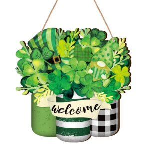 spiareal saint patrick's day welcome door sign shamrock clover lucky hanging door decor st. patrick's day wood wreaths front door decorations for paddy's irish outdoor farmhouse porch
