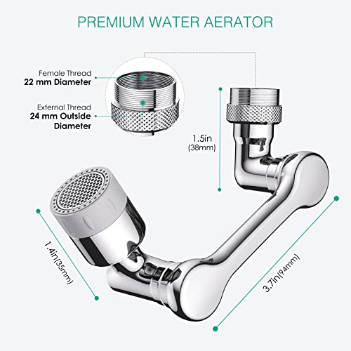 Swivel Faucet Extender, 1080° Rotatable Faucet Aerator, Universal Splash Filter Faucet Sink Water Extender with 2 Water Outlet Modes, Spray Attachment, Robotic Arm for Bathroom Sink Kitchen Tap