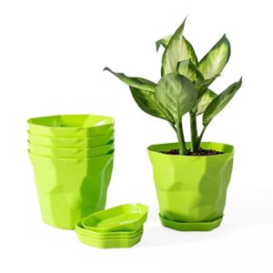 hbsgs plant pots plastic flower pots set with drainage holes and saucers planter for indoor plants outdoor plants and flowers, colorful