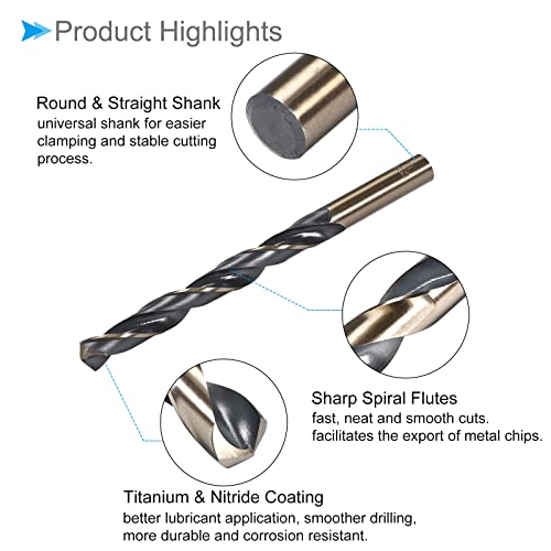 CoCud Twist Drill Bits, 11mm Cutting Edge, Titanium & Nitride Coated High Speed Steel 4341 Round Shank - (Applications: for Stainless Steel Drilling Machine), 2-Pieces