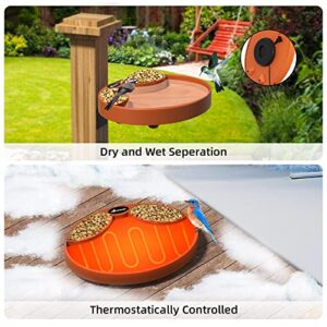 hodzumrac Heated Bird Bath, 75W Thermostatically Controlled Birdbath Heater with 2 Food Trough, Heated Bird Feeder for Winter Outdoor Patio Lawn & Garden Decoration, with Mounting Hardware