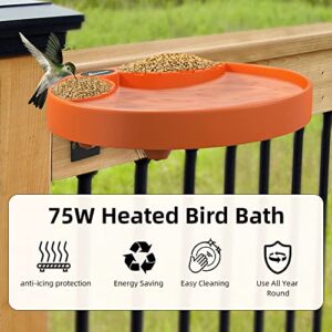 hodzumrac Heated Bird Bath, 75W Thermostatically Controlled Birdbath Heater with 2 Food Trough, Heated Bird Feeder for Winter Outdoor Patio Lawn & Garden Decoration, with Mounting Hardware