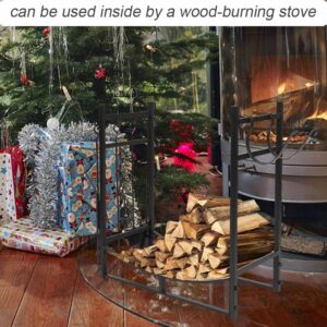 Yorovent 3FT Heavy Duty Firewood Rack,Log Storage Stand Rack With Fireplace Tool Set Removable Kindling Holder,Shovel,Poker, Tongs, Brush,Anti-Rust And All Weather Resistant,For Indoor Outdoor Black